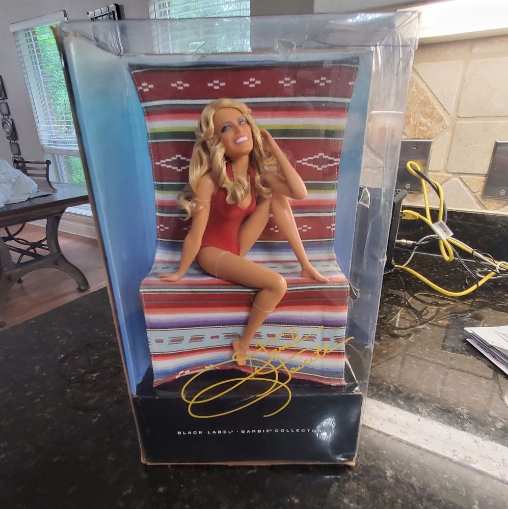 2010 Farrah Fawcett Barbie Black Label Doll in Red Swimsuit